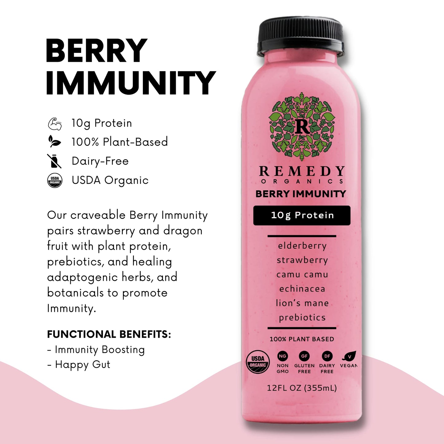 Remedy Organics Berry Immunity 12-Pack | Plant Based 20g Protein Shakes  Ready to Drink | USDA Organic  Gluten Free  Dairy Free  Soy Free