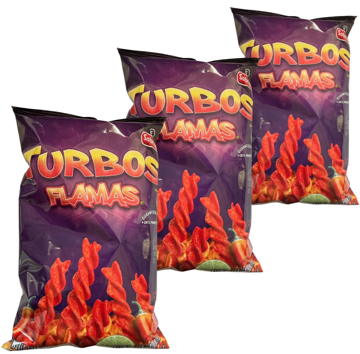 Turbos Flamas Corn Snack Chips | Spicy Hot Chili Pepper With Hint Of Lime | 3.5 oz Bags (3 Pack)