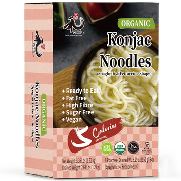 Yuho Organic Shirataki Konjac Pasta Variety 8 Pack Inside, Fat Free, Keto Friendly, Zero Carbs, Healthy Diet Pasta 53.61 Oz, 4 N