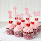 Gyufise 24Pcs Pink Glitter God Bless And Cross Cupcake Toppers Girl Babyshower Cake Topper Decorations For Babyshower Girl Bapti