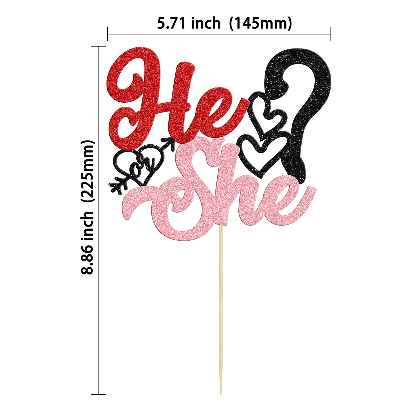 Gyufise 1Pc Happy Valentine's Day He or She Cake Topper Glitter Gender Reveal Cake Topper Decoration for Valentine Theme Birthda