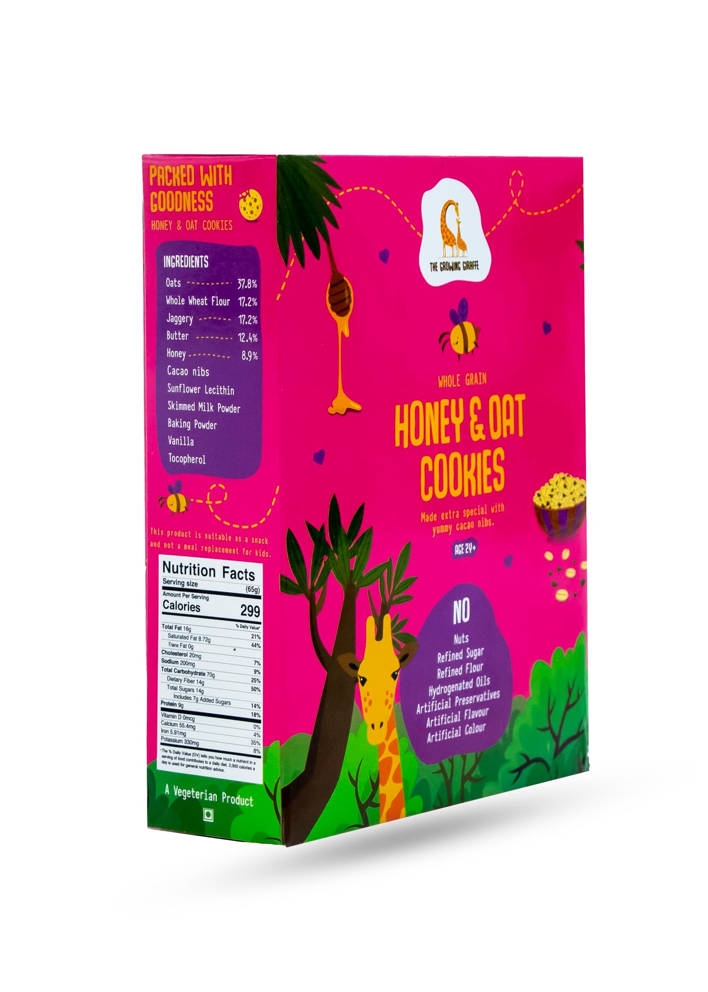The Growing Giraffe Whole Grain Honey & Oat Cookies With Chocolate Chips | Tasty, Healthy & Nutritious, Free From Artificial Fla