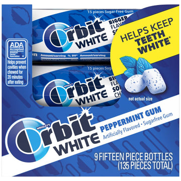 Orbit White Peppermint Sugar Free Chewing Gum, 15 Count (9 Pack)