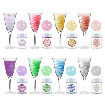 Edible Luster Dust 8 Colors Set - Edible Glitter for Cocktails, Rainbow Food Grade Powder Glitter for Drinks, Chocolate, Cake De