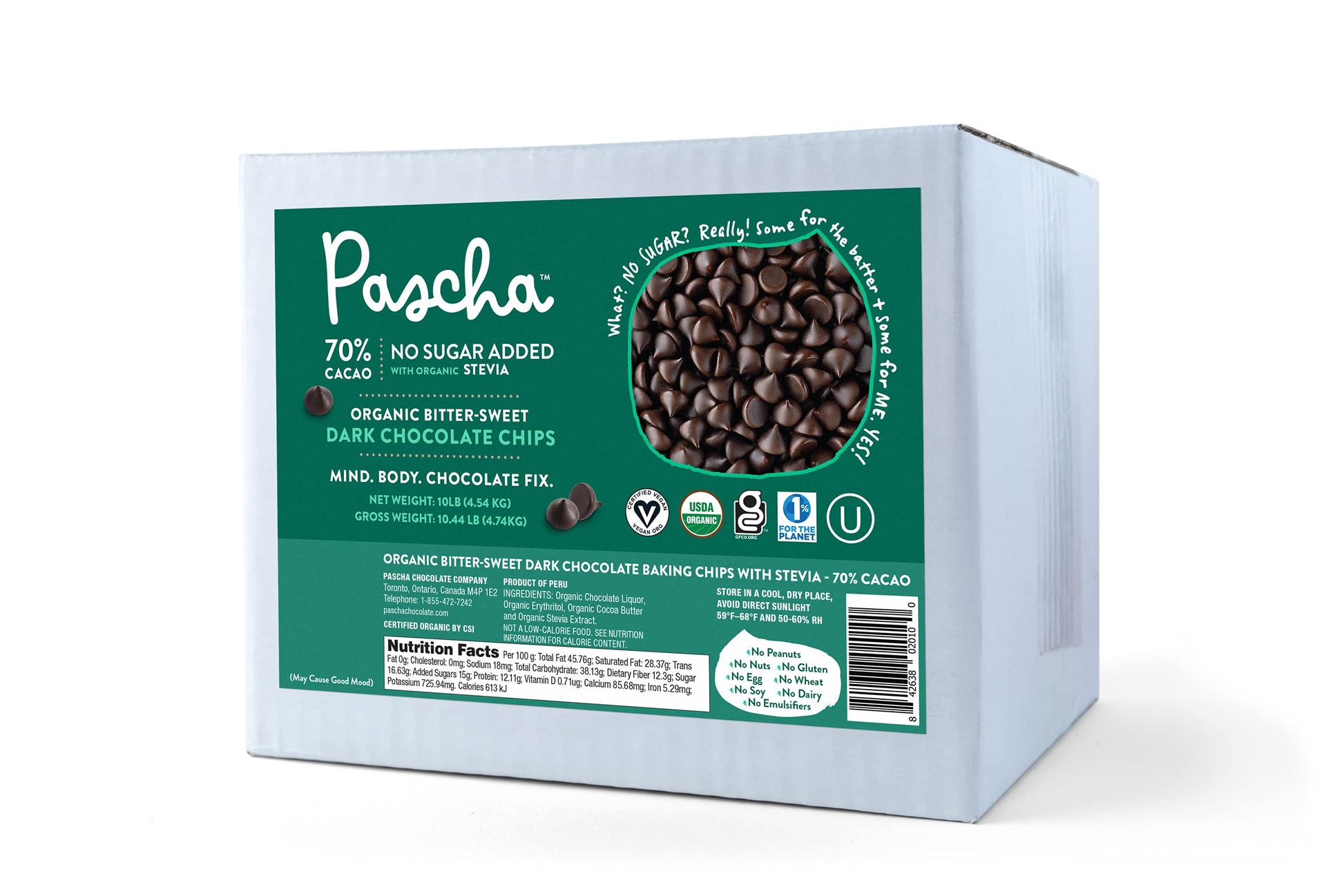 Pascha Bulk Organic Chocolate Chips (Bulk Keto Baking Chips (10 Lbs) - No Added Sugar)