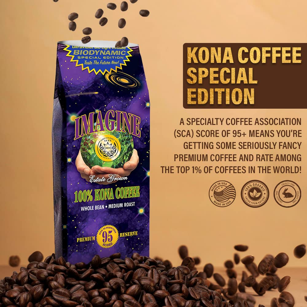 Imagine Kona Ultraviolet Blu Light Infused Biodynamic Special Edition | Organic Whole Coffee Beans | Made From Premium Hawaiian