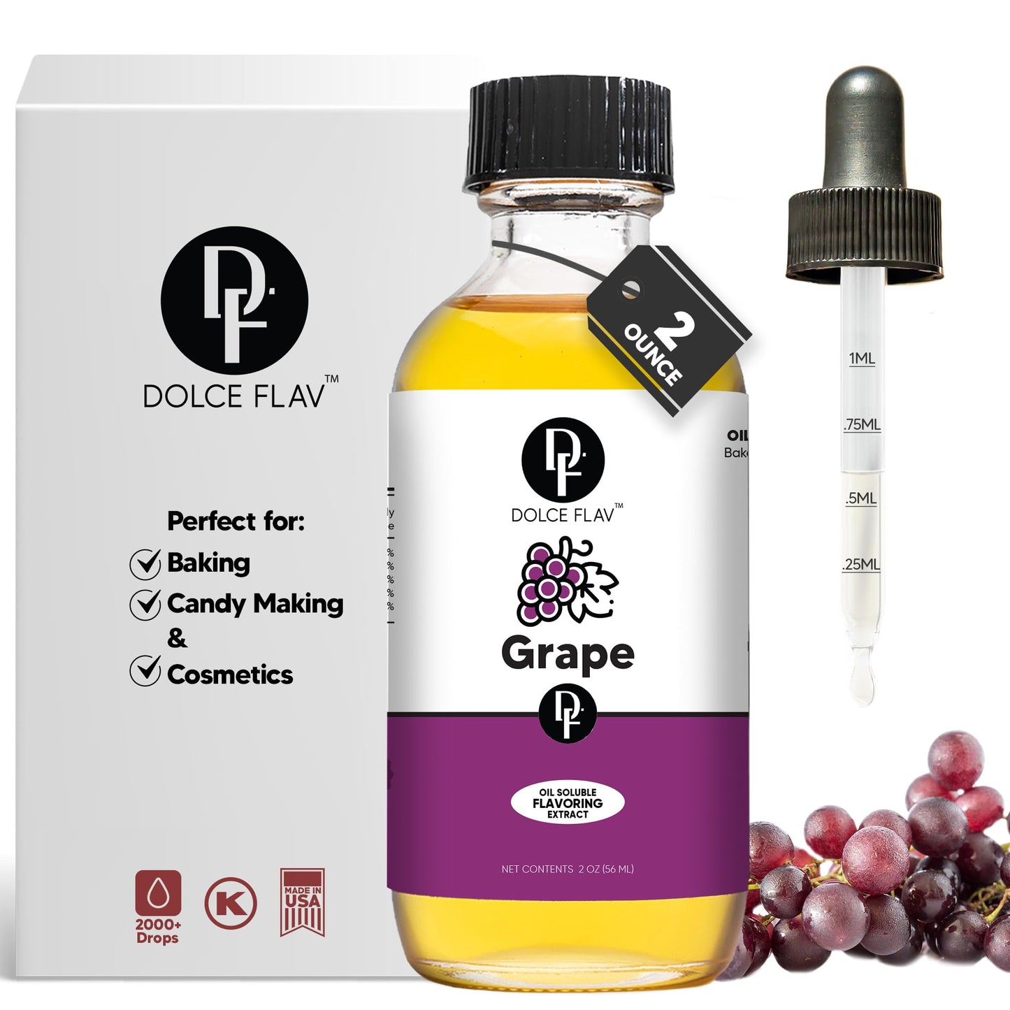 Dolce Foglia Grape Flavoring Oils - 2 Oz. Multipurpose Flavoring Oil for Candy Making, Extracts and Flavorings for Baking, Lip B