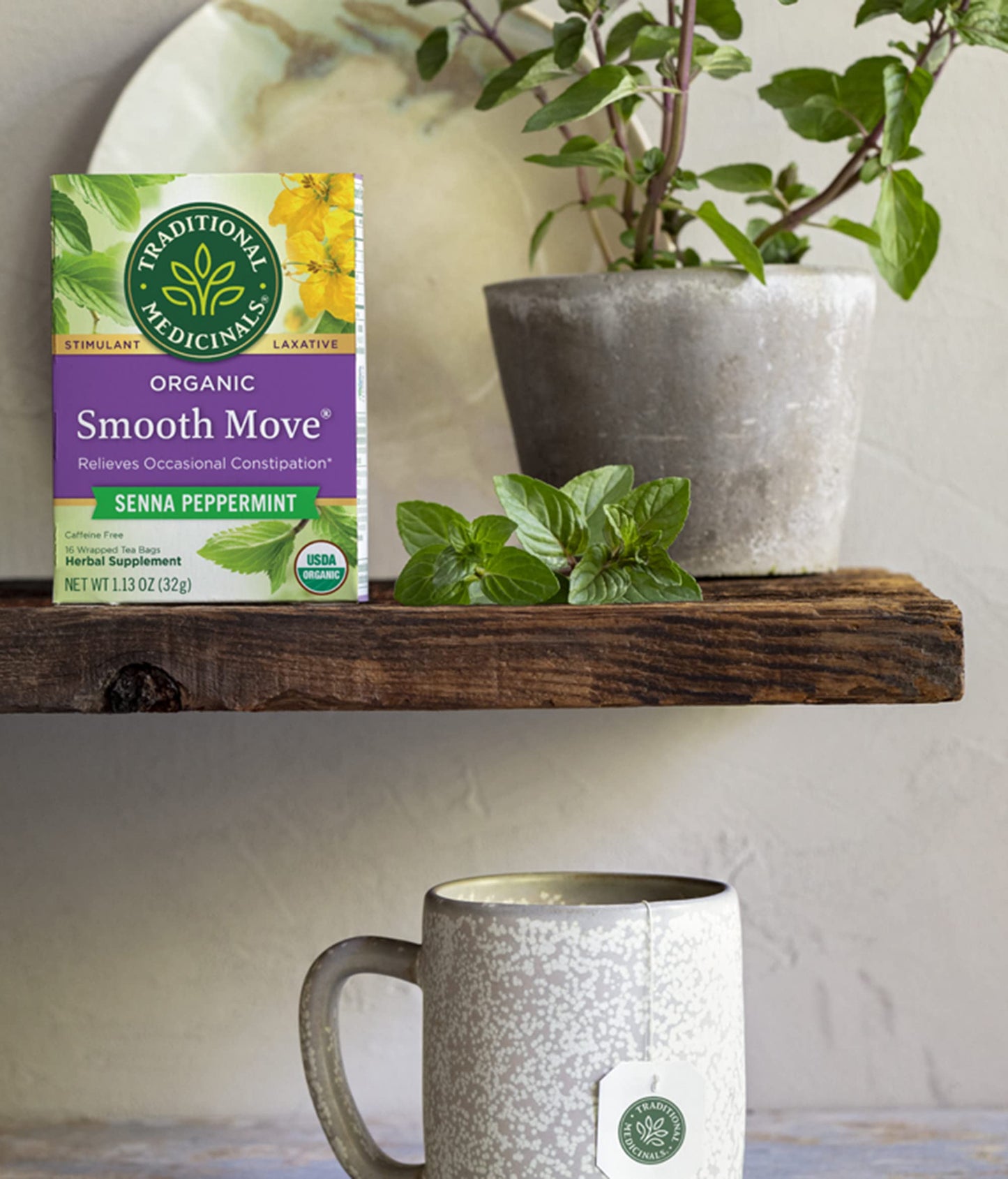 Traditional Medicinals Tea, Organic Smooth Move Peppermint, Relieves Occasional Constipation, Senna, 16 Tea Bags