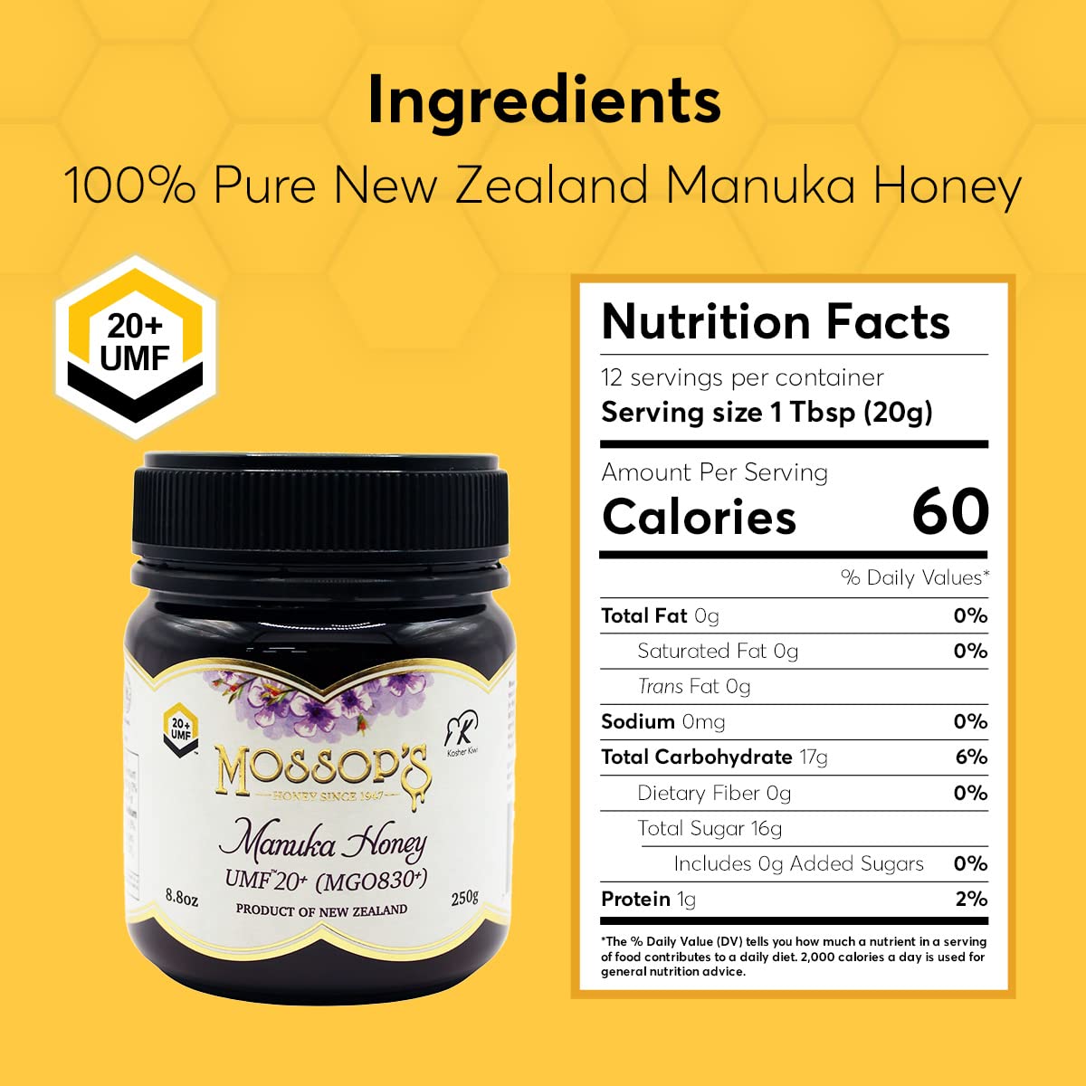 P.R.I Mossop'S Manuka Honey Umf 20+/Mgo 830+, New Zealand Raw Monofloral Manuka Honey (250G/8.8Oz)