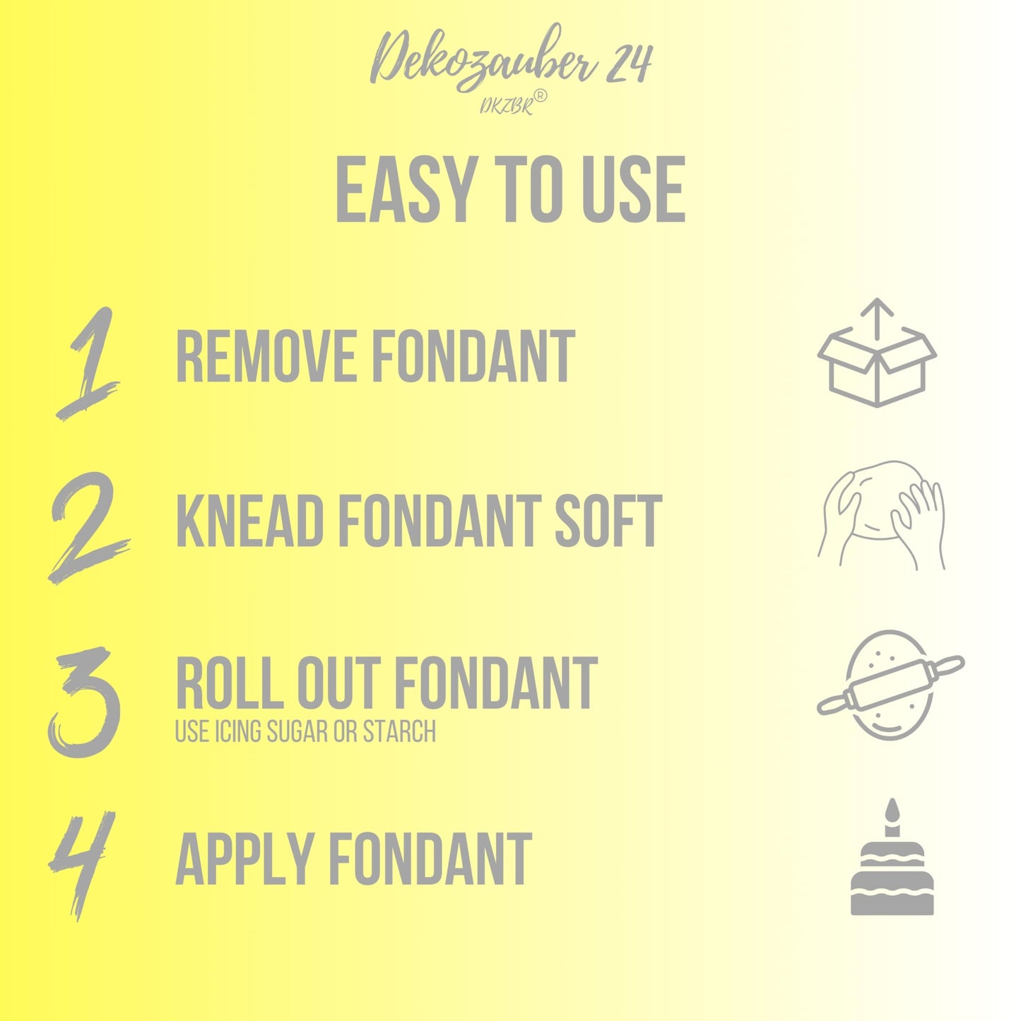 Dekozauber24 Fondant Icing, Gluten Free, Vanilla Flavor, 8.8 oz, Yellow for Cakes and Figurines