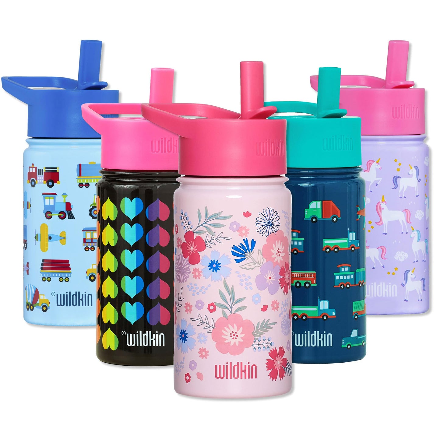 Wildkin 14 Oz Stainless Steel Water Bottle, Insulated, Leak Proof, Pink Floral, 6.75 X 2.875 inches