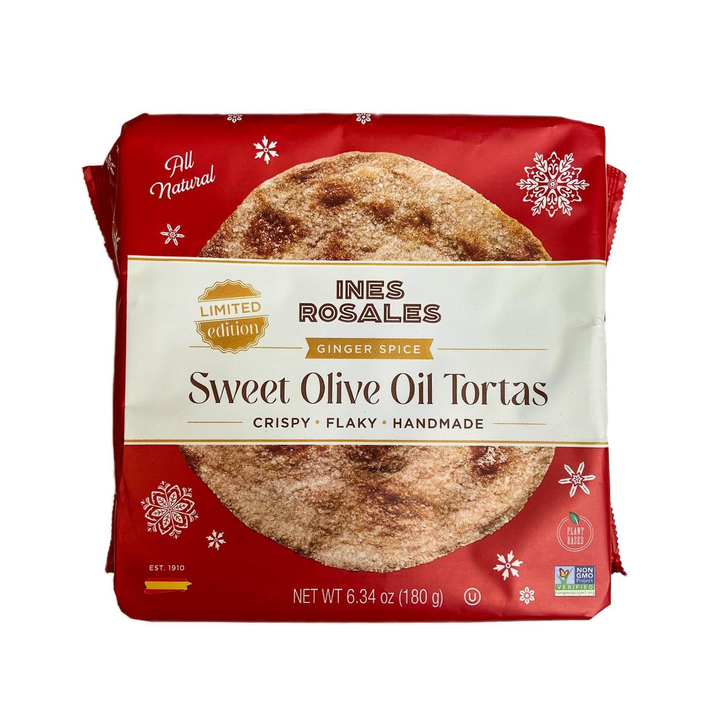 INES ROSALES Sweet Olive Oil Tortas with Ginger, Mediterranean Crisps, All Natural, 6.34 Ounce