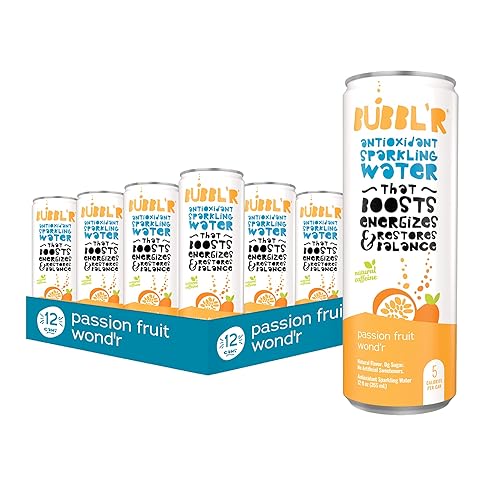 Bubblr Antioxidant Sparkling Water, Passion Fruit, 12 Fl Oz Cans, 12 Count, 0g Sugar, Gluten Free, All Natural Flavors
