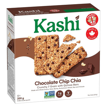 Kellogg's Kashi Seven Grain with Quinoa Bars, Chocolate Chip Chia, Non-GMO, 200g/7.1oz, Box - Healthy Snack Option