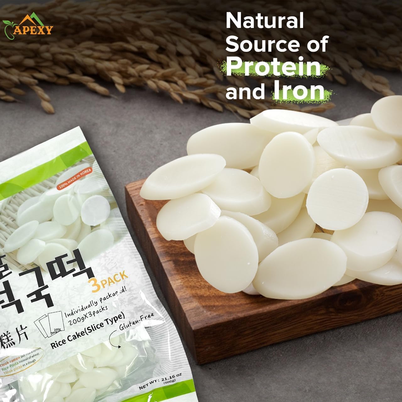 Apexy Korean Rice Cake Tteokbokkik Rice Cake, Chewy Tteok, Authentic Korean Street Food Snack, Perfect With Cheese And Ramen Noodles, No Msg, No Corn Syrup, Vegan And Gluten Free, Non-Gmo 21.16 Oz