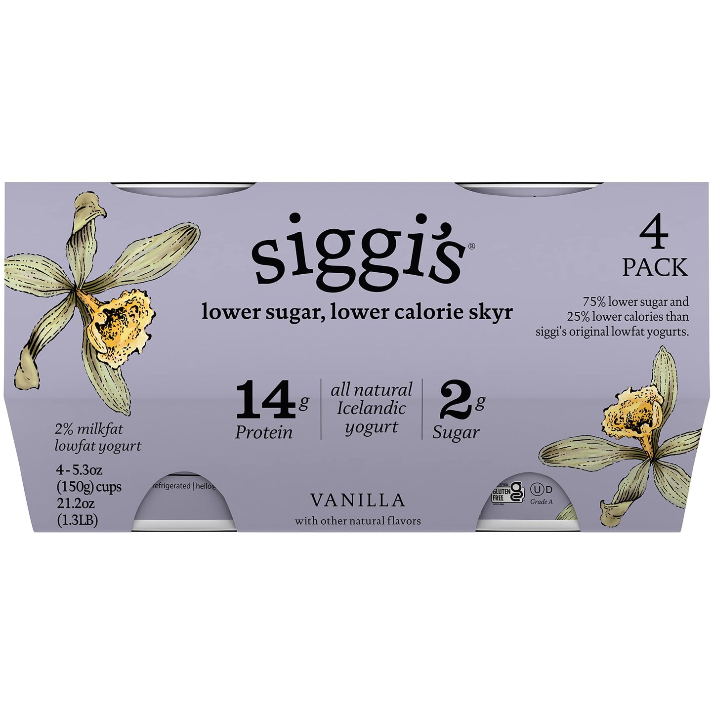Siggis Icelandic Low Fat Skyr Yogurt Vanilla 2% Milkfat - 4 pk