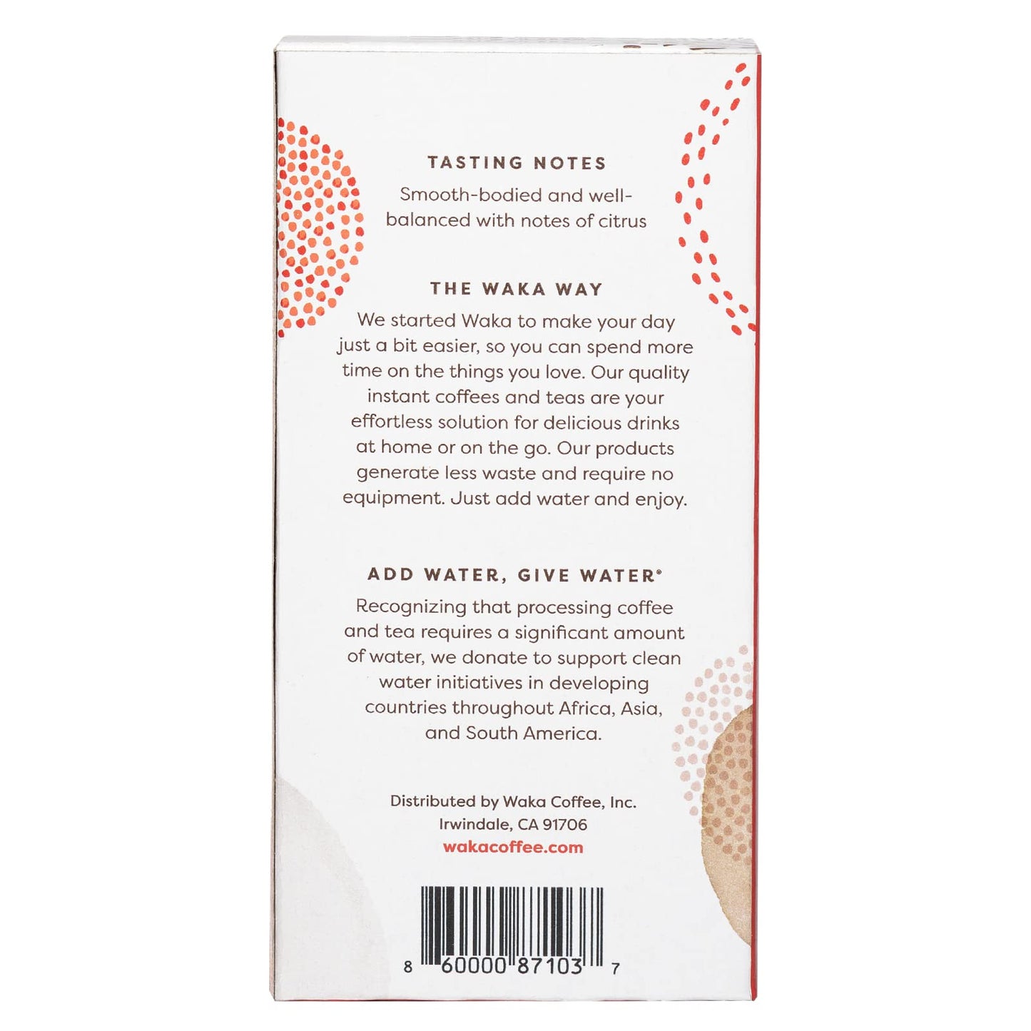Waka Coffee Decaffeinated Medium Roast Instant Coffee - 100% Arabica Colombian Beans, 8 Single Serve Packets