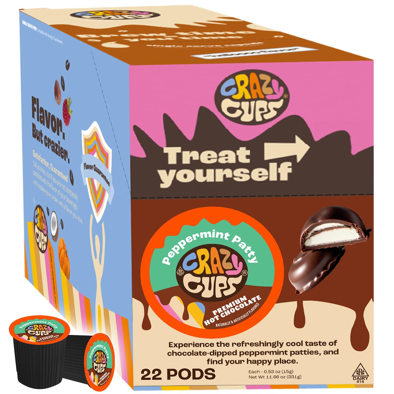 Crazy Cups Peppermint Patty Hot Chocolate, Single Serve K-Cups, 22 Count, Brown