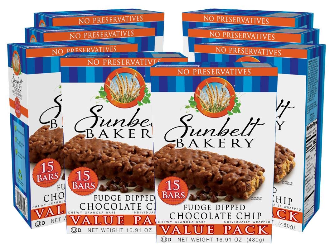 Sunbelt Bakery Fudge Dipped Chocolate Chip Chewy Granola Bars, 120-1.1 Oz Bars (8 Boxes)