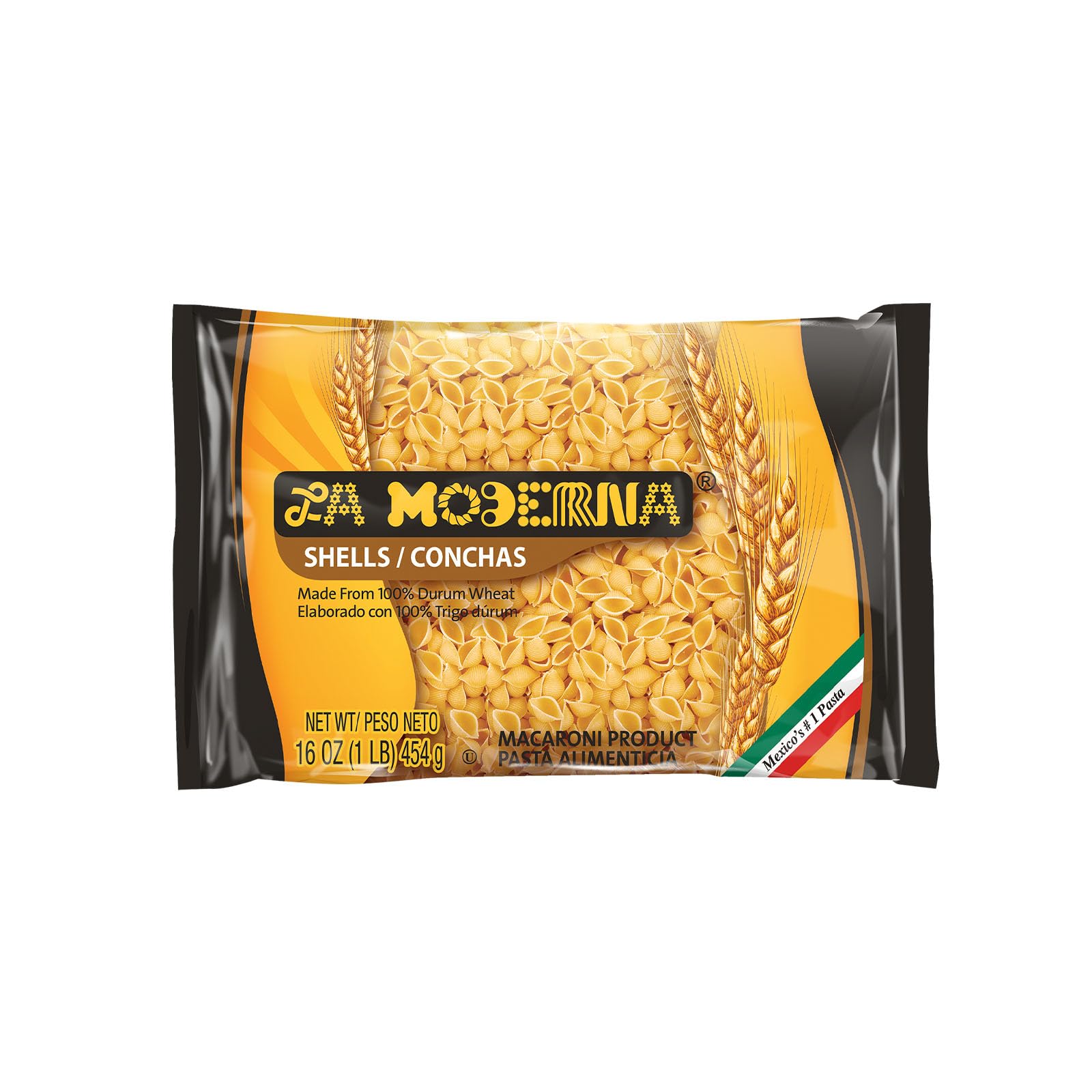 La Moderna, Conchas, Pasta, Hecha Con Sémola De Trigo Durum, Enriquecida Con Vitaminas Y Hierro, 16 Oz, Pack De 20