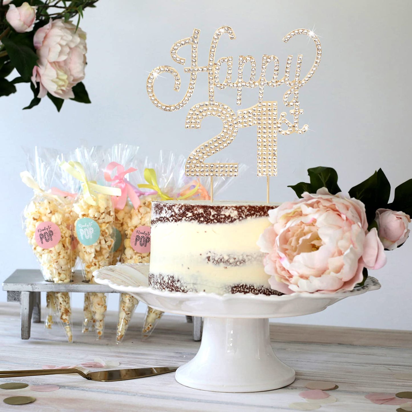 Lingteer Happy 21St Birthday Gold Rhinestone Cake Topper - Cheers To 21St Birthday 21 Years Old Party Cake Centerpieces Topper D