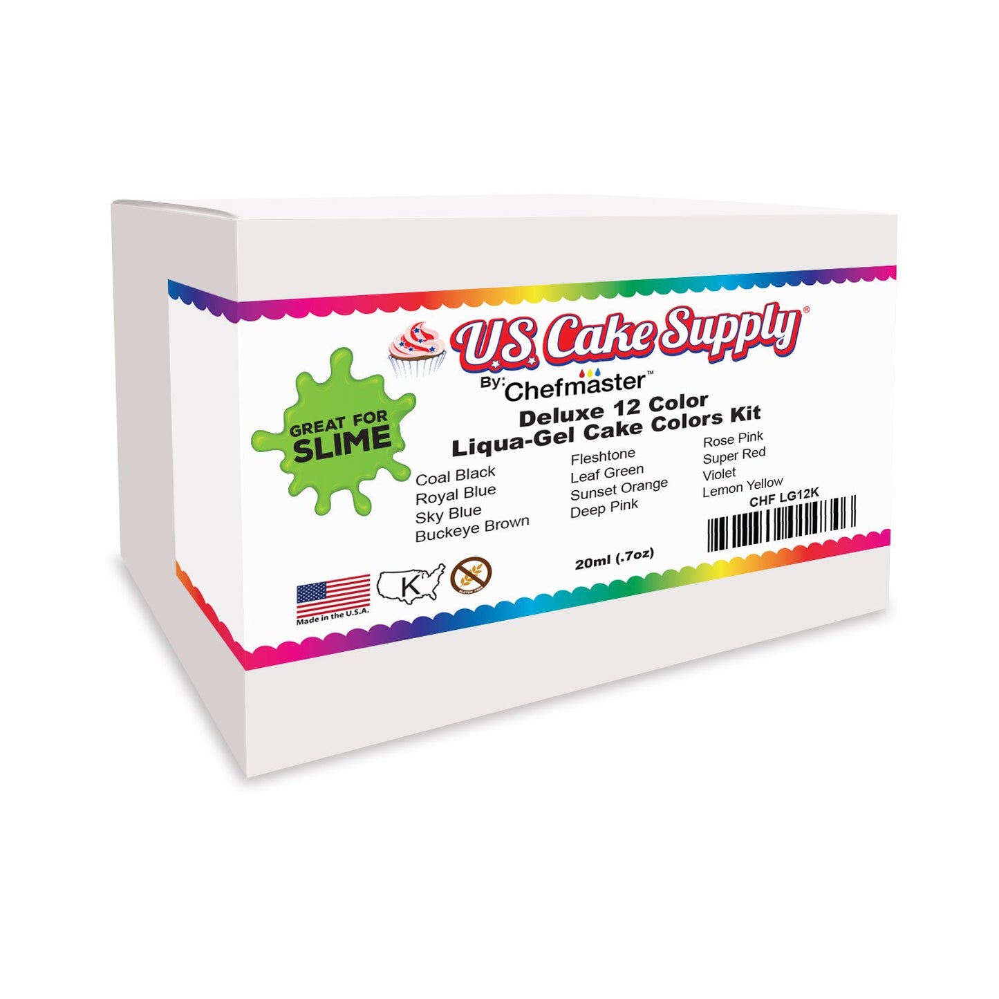 12 Color Food Coloring Liqua-Gel Decorating Kit - U.S. Art Supply Food Grade, 0.75 Fl. Oz. (20Ml) Bottles, Non-Toxic Primary Pop
