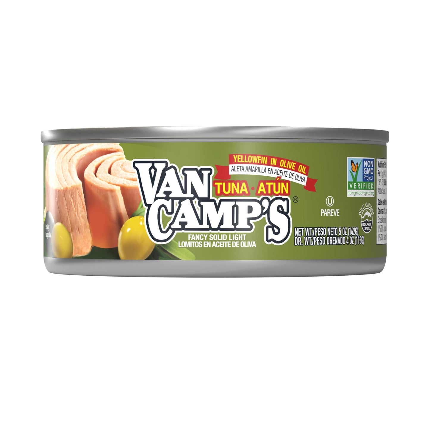Van Camps Seafood Solid Light Yellowfin Tuna In Olive Oil, 5 Oz. Can (Pack Of 24), Wild Caught Canned Tuna