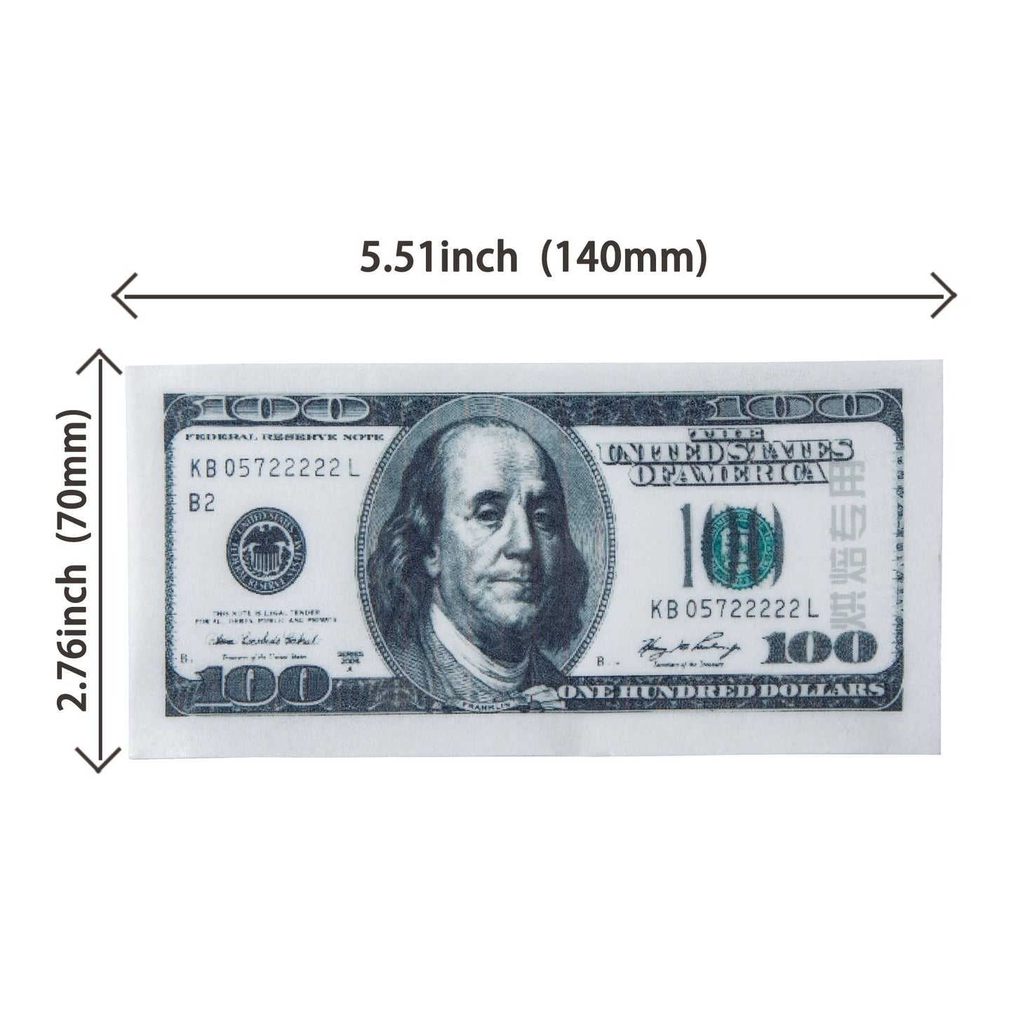 Ephlyn 50Pcs Edible Cupcake Toppers, 100 Dollar Bill Design, Wafer Paper, Green, Model EPH-2022-075