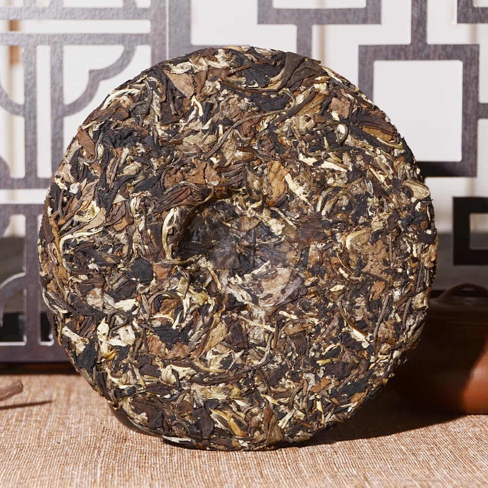 Sanran White Tea Cake, Compressed White Tea Loose Leaf, 2019Yr Aged Yunnan Shoumei Bai Cha, 12.6Oz