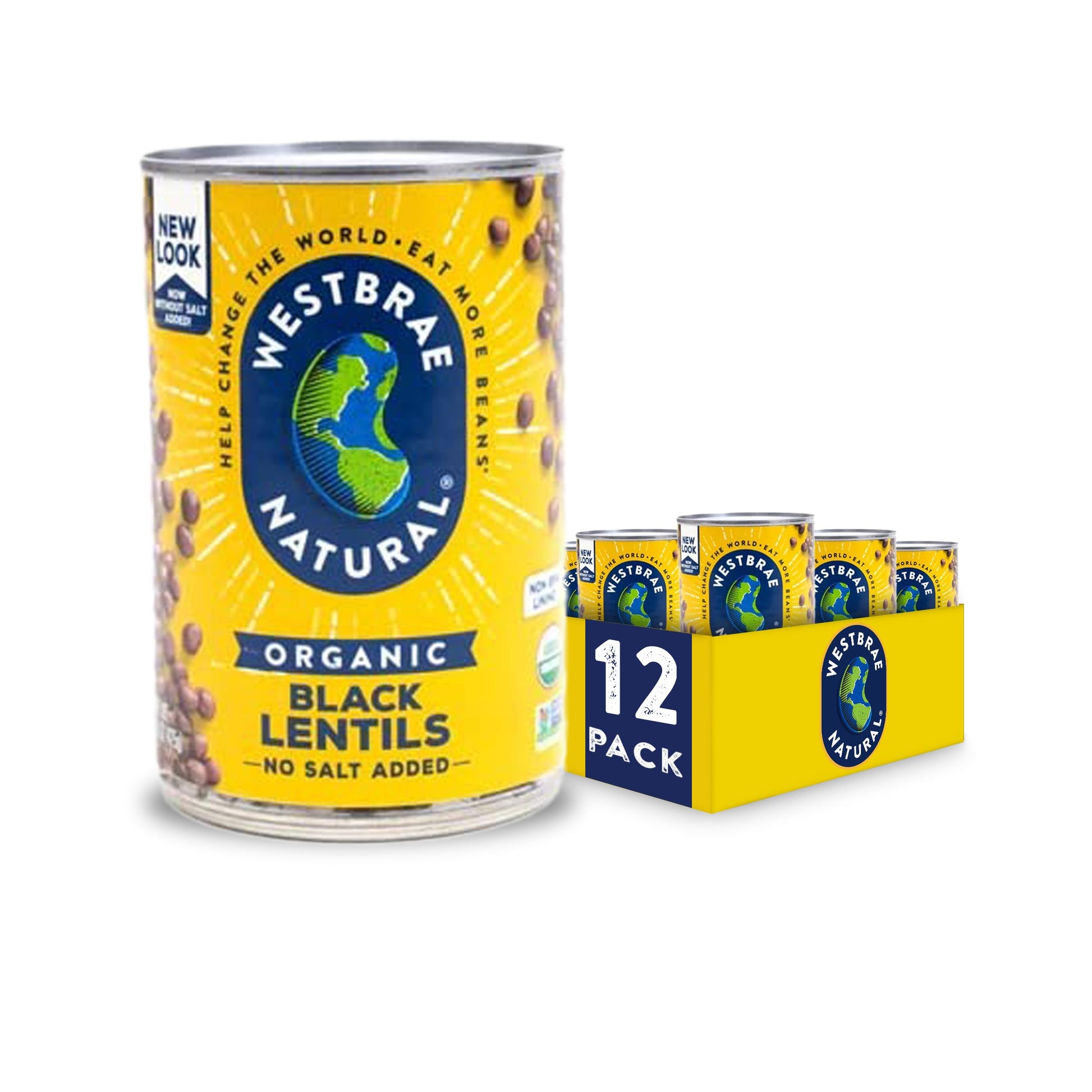 WESTBRAE 15 oz Natural Organic Black Lentils, No Salt Added, Source of Plant Based Protein and Fiber, Low Fat, Gluten Free, (Pac