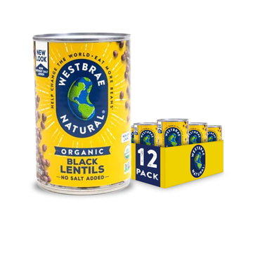 WESTBRAE 15 oz Natural Organic Black Lentils, No Salt Added, Source of Plant Based Protein and Fiber, Low Fat, Gluten Free, (Pac