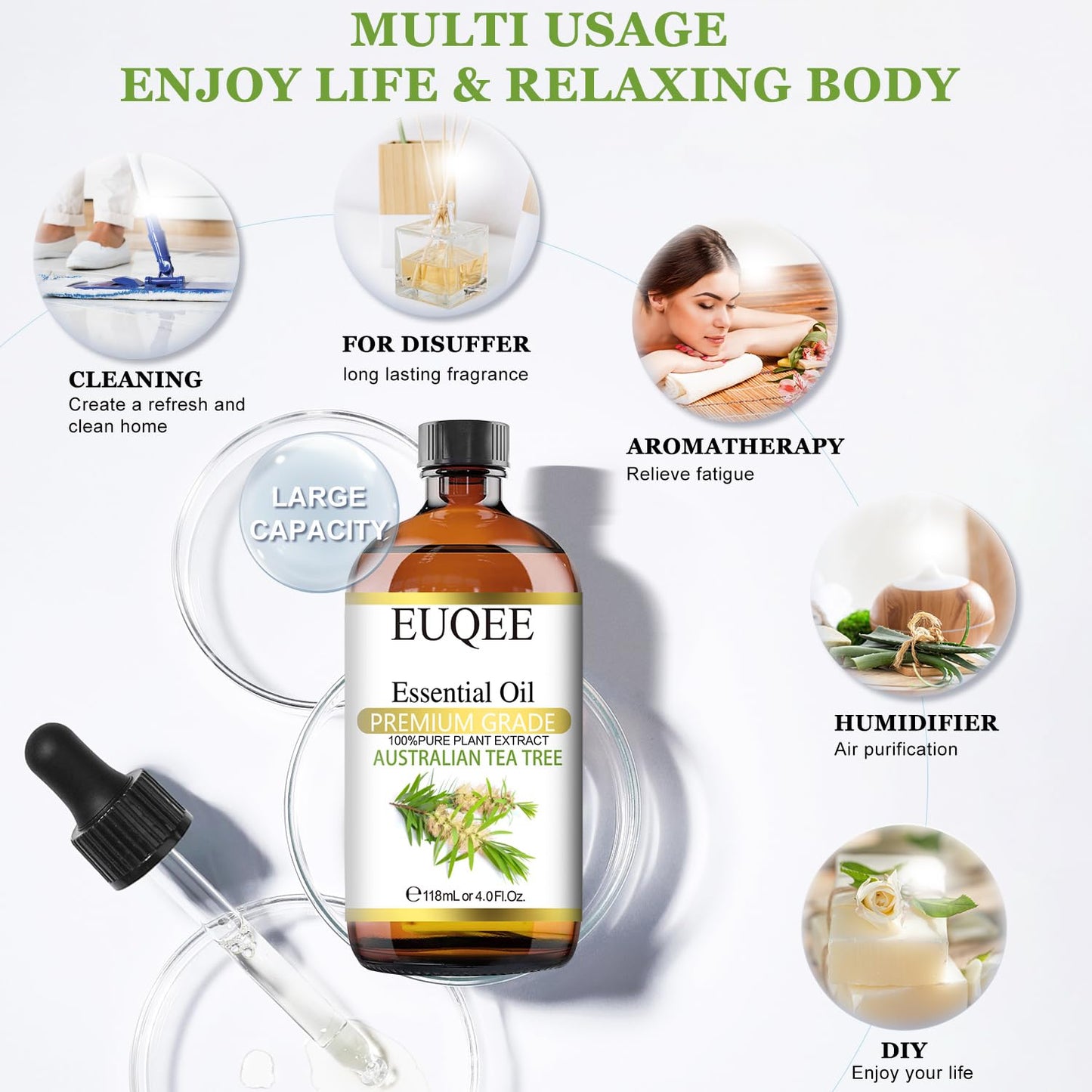 Euqee Rosemary Essential Oil 118Ml Pure & Natural Rosemary Oil With Glass Dropper For Skin, Aromatherapy, Diffuser, Soap & Candl