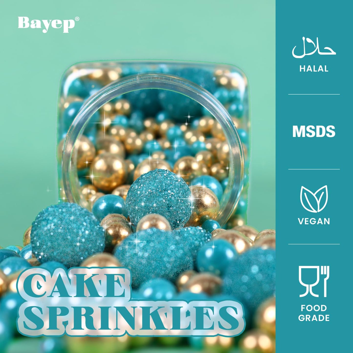 Teal Sprinkles For Cake Decorating 4.23Ounce - Sparkle Pearl Sprinkles For Cupcake Toppers, Ice Cream, Candy, Cookie Decorations