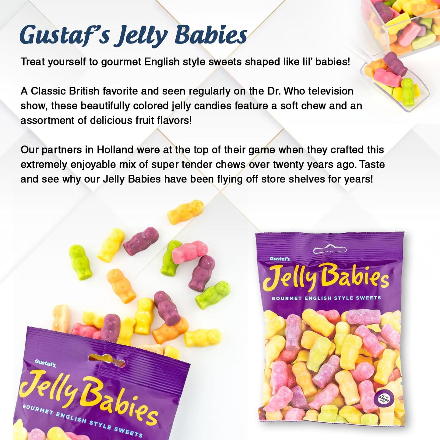Jelly Babies English Style Sweets, 2 Pack - 5.29 Oz Each | Classic British Candy | Imported Jelly Treats - Comes With Rus Candy
