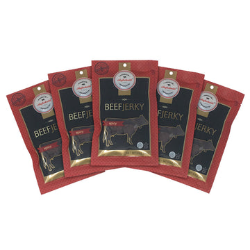 Premium Aufschnitt Beef Jerky - Low Sodium, Spicy - 5 Pack, 2 Ounce - Keto & Halal Friendly, Certified Kosher, Made in USA