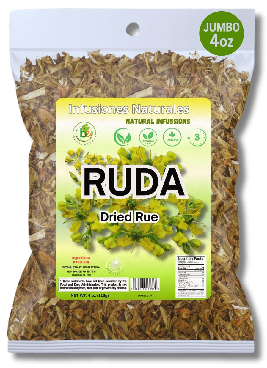 Ruda Seca T? - Rue Dried Herbs Tea - 4 oz (113 g) - Ruta Graveolens Loose Leaf - Traditional Herbal Infusion - 100% Natural  Wildcrafted  Vegan  Non-GMO - by BexpertsUSA