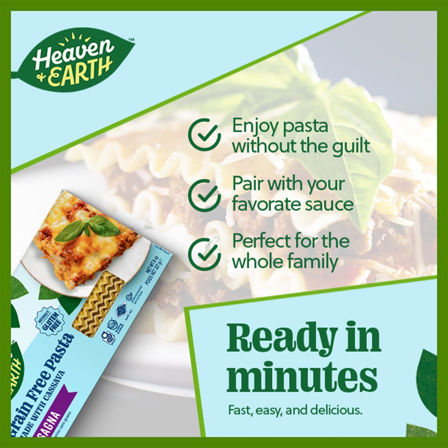 Heaven & Earth Grain Free Pasta, Cassava Lasagna Pasta, 8oz (2 Pack) | Paleo Pasta | Vegan | Certified Gluten Free | Kosher for