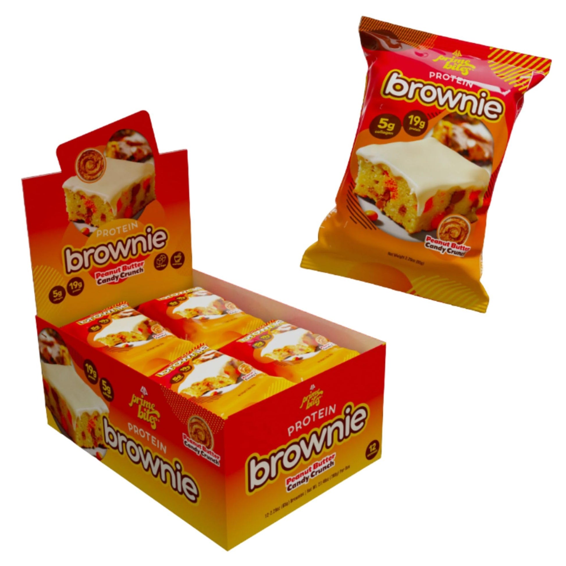 Alpha Prime Supplements Protein Brownie - High Protein, Low Sugar, Peanut Butter Candy Crunch, 12 Bars per Box, One Size
