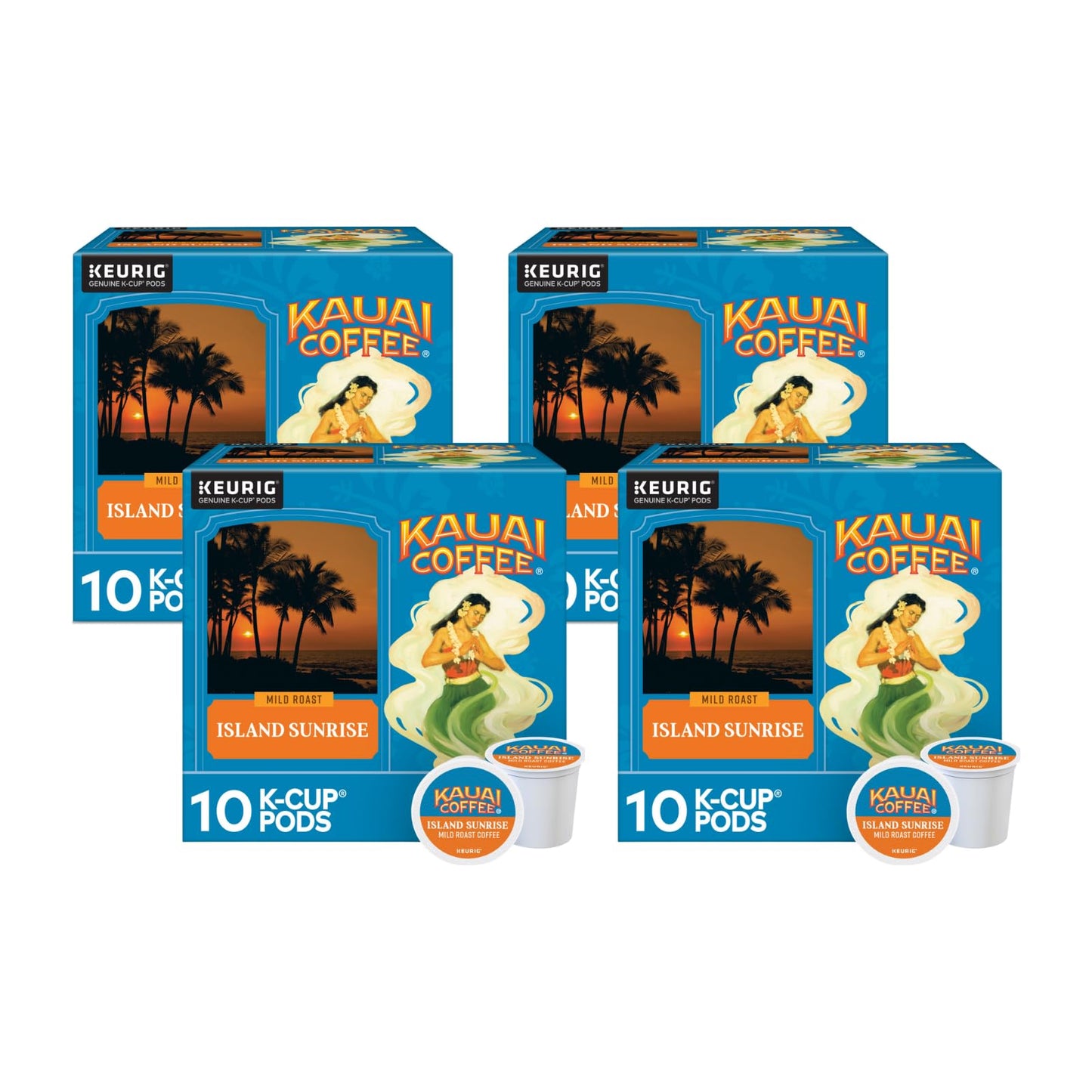 Kauai Coffee Island Sunrise Mild Roast K-Cup Pods, 10 Count (Pack of 4)