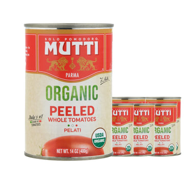 Mutti  Organic Whole Peeled Tomatoes  (Pelati), 14 oz. | 6 Pack | Italys #1 Brand of Tomatoes | Fresh Taste for Cooking | Canned