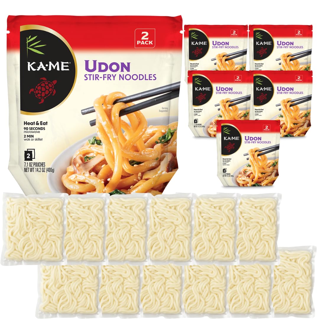 KA-ME Udon Noodles - Fresh Cooked Stir Fry Noodles 14.2 oz (Pack Of 6), No Preservatives/MSG, Instant & Microwaveable, Perfect f