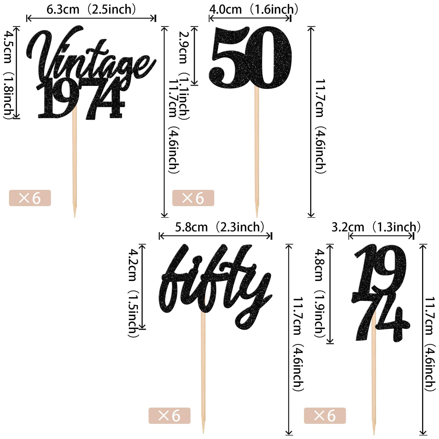 24 Pcs Vintage 1974 Cupcake Toppers Cheers To 50 Fabulous Fifty Cupcake Picks 50Th Birthday Wedding Anniversary Party Cake Decor