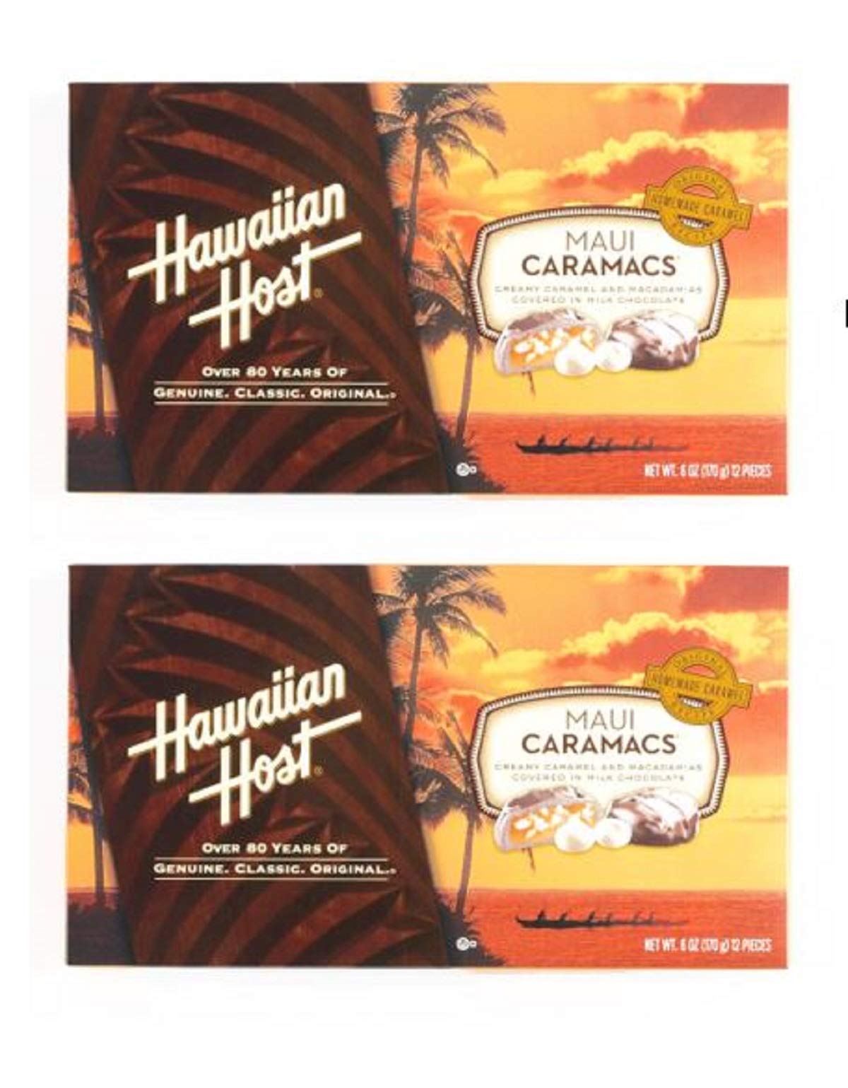 Hawaiian Host Maui Caramacs Creamy Caramel And Macadamias Covered In Milk Chocolate. (2 (6 Oz) Boxes)