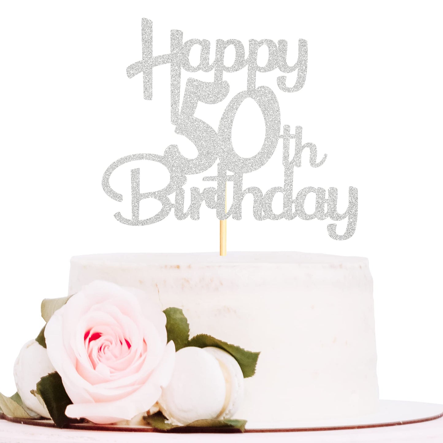 Sotpot Happy 50Th Birthday Cake Topper Silver Glitter 50Th Cake Toppers 50 Birthday Cake Decorations Cheers To 50 Fabulous Party