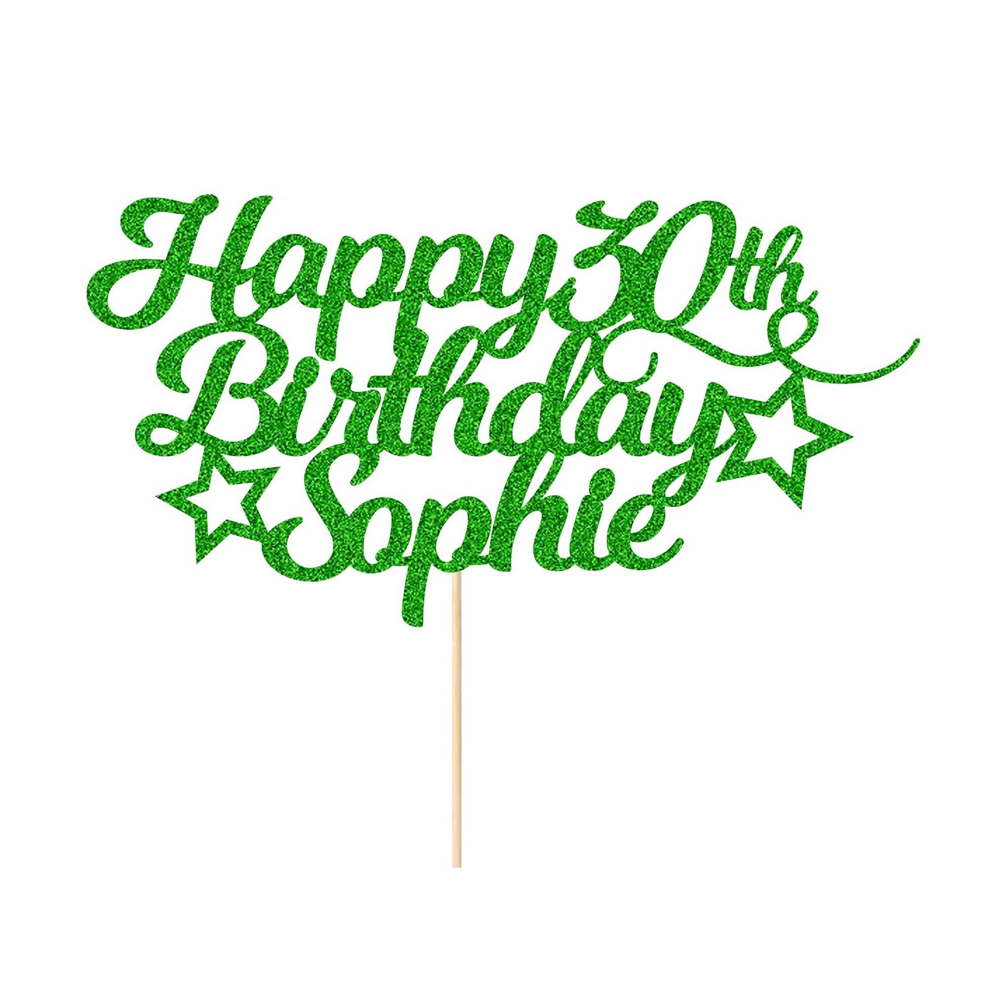EDSG Personalized Birthday Cake Topper - Glitter Card, Double Sided, Custom Age & Name, Green