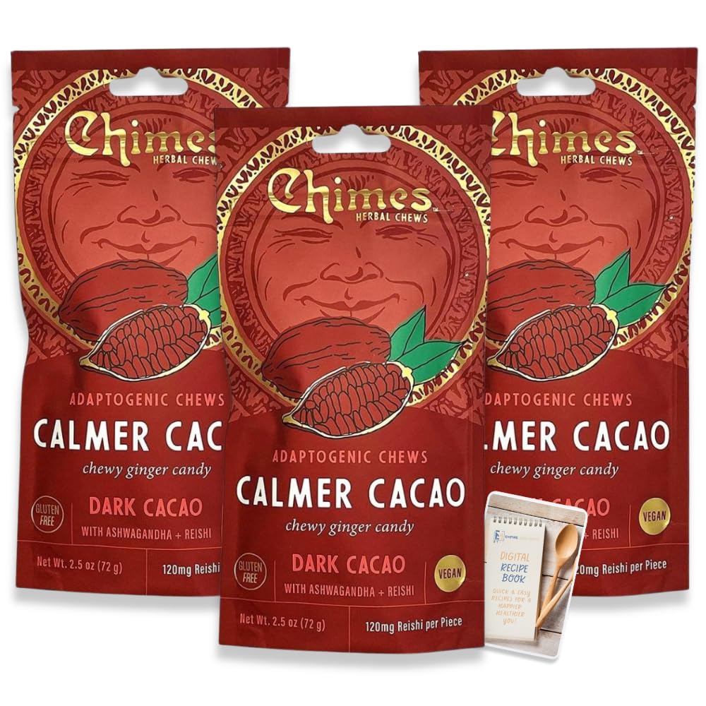 Empire Mercante Chimes Calmer Cacao Ginger Chews, Adaptogenic, Gluten Free, Vegan, Non-GMO, Pack of 3, 7.5 oz