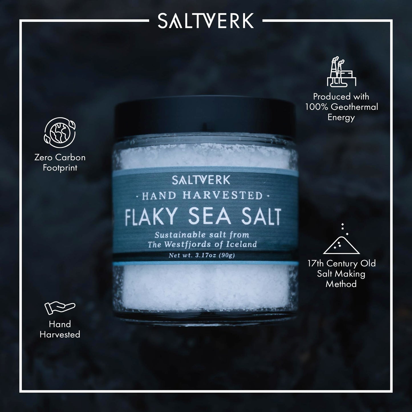 Saltverk Flaky Sea Salt - 3.17 Ounce Jar - Hand Harvested Gourmet - Sustainably Made