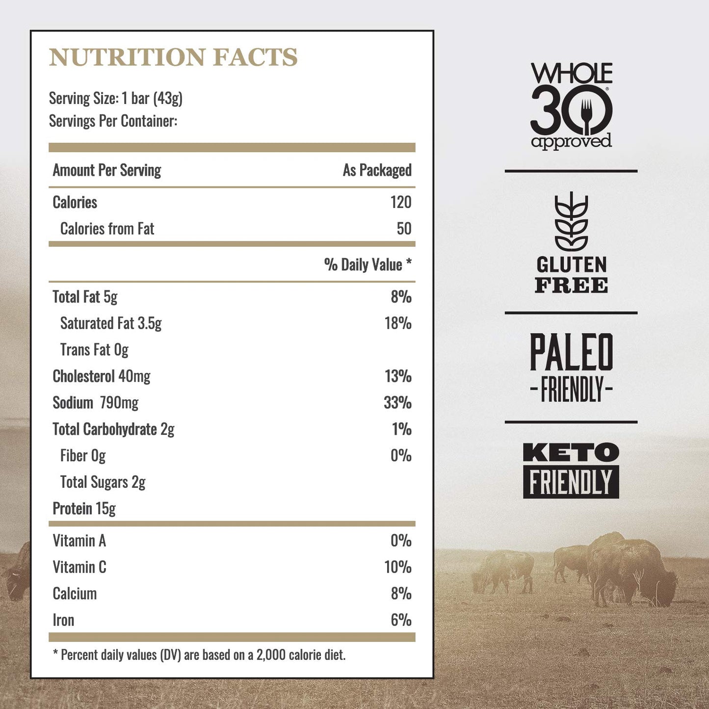 Epic Provisions Venison Sea Salt And Pepper Bars, Keto Friendly, Gluten Free, 12 Ct