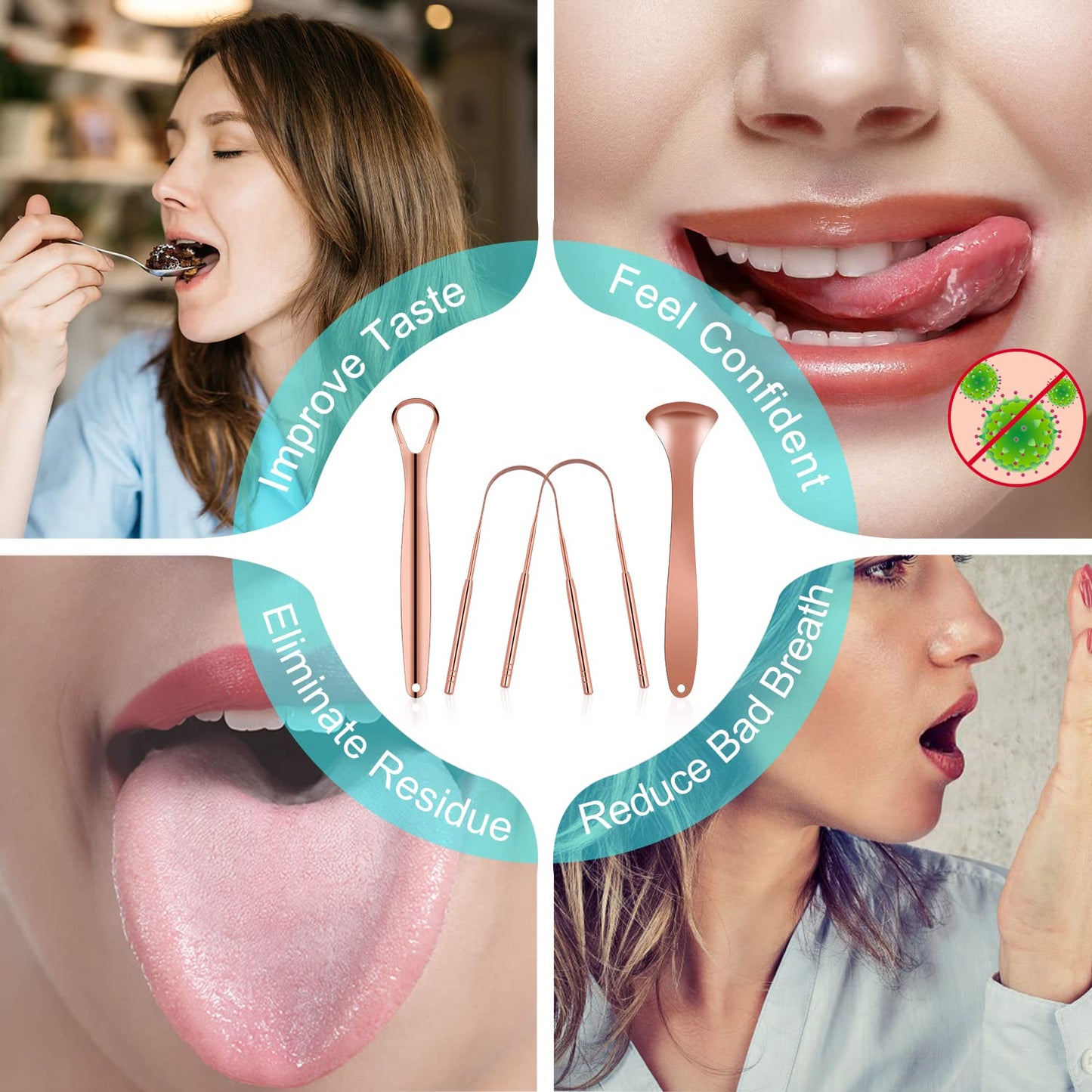 Tongue Scraper, Morgles 4Pcs Tongue Scraper Cleaner With Case Medical Grade Stainless Steel Tongue Scrapers For Adults Kids, Gre