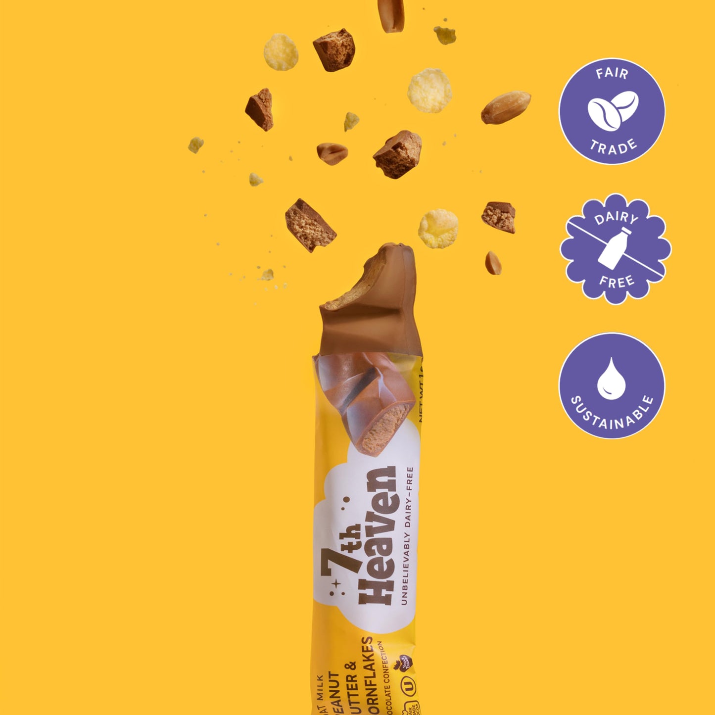 7TH HEAVEN Vegan Oat Milk Chocolate Snack Bars - Non-GMO, Dairy-Free, 6-Pack (Peanut Butter & Cornflakes)